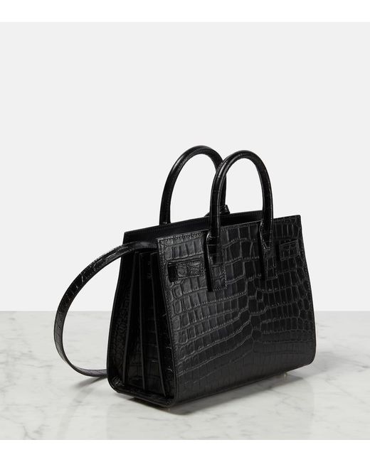 Saint Laurent Black Tasche Mit Krokoprägung "nano Sac De Jour"