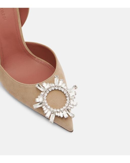 AMINA MUADDI Brown Begum Embellished Suede Slingback Pumps