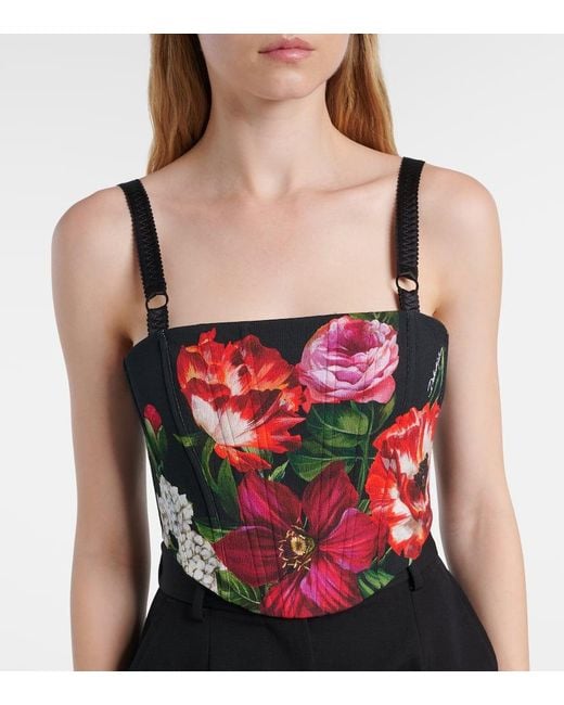 Dolce & Gabbana Red Floral Bustier Top