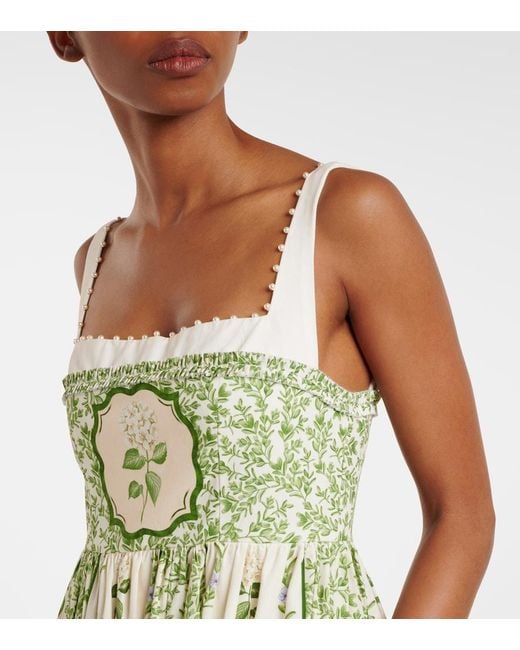 Agua Bendita Green Barbara Floral Cotton Midi Dress
