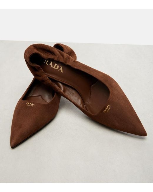 Prada Brown 55 Logo Suede Pumps