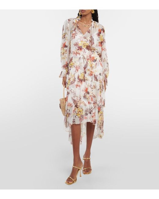 Zimmermann White Matchmaker Floral Tiered Midi Dress