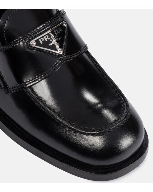 Prada Black Triangle-logo Patent-leather Loafers