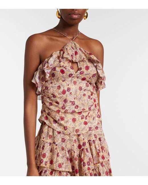Isabel Marant Pink Dijimia Printed Ruffled Cotton Top