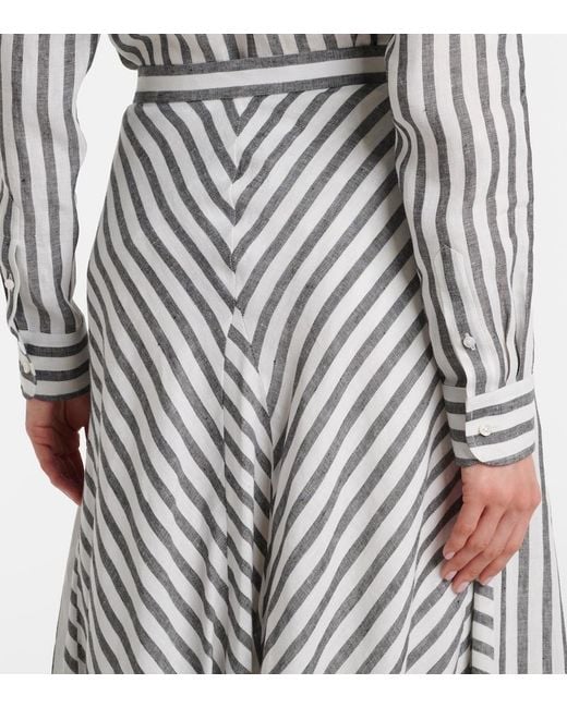 Ralph Lauren White Shamus Striped Linen Maxi Skirt