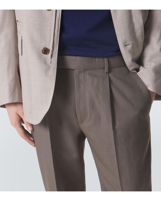 Zegna Gray Cotton And Linen Straight Pants for men