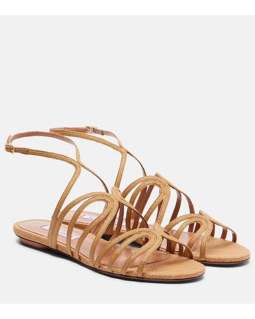 Aquazzura Brown Serenade Raffia Sandals