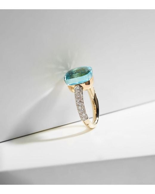 Pomellato Blue Nudo 18Kt And Rose Ring With Topaz And Diamonds