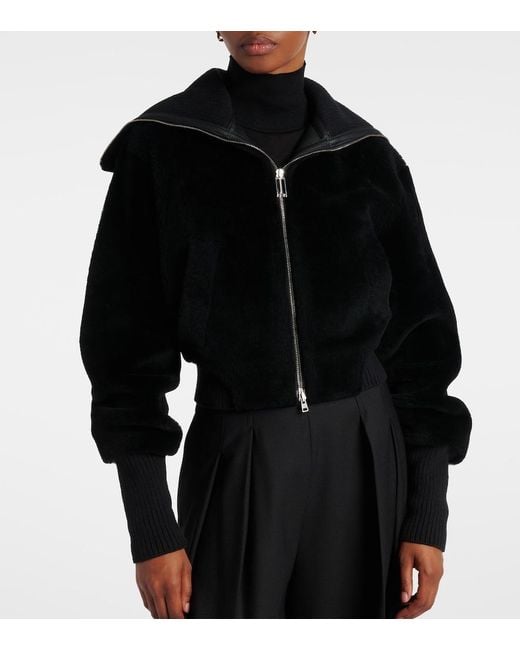 Victoria Beckham Black Shearling Bomber Jacket