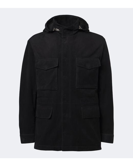 Tom Ford Black Hooded Suede Field Jacket for men