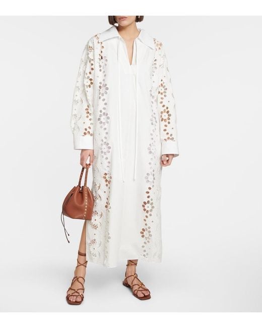 Valentino White Embroidered Cotton Midi Dress