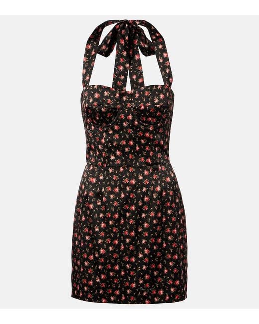 Dolce & Gabbana Black Floral Halterneck Silk-Blend Satin Minidress