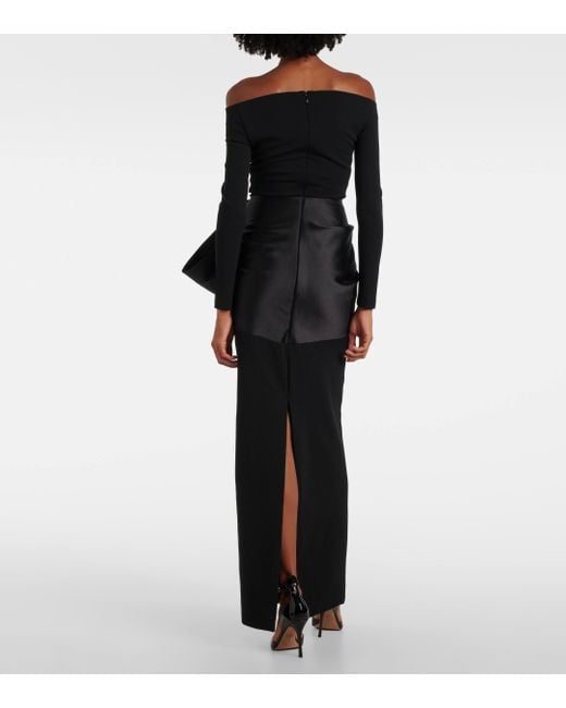 Solace London Black Kori Off-shoulder Bow-detail Gown