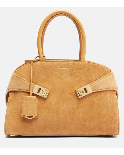 Ferragamo Brown Hug Medium Suede Tote Bag