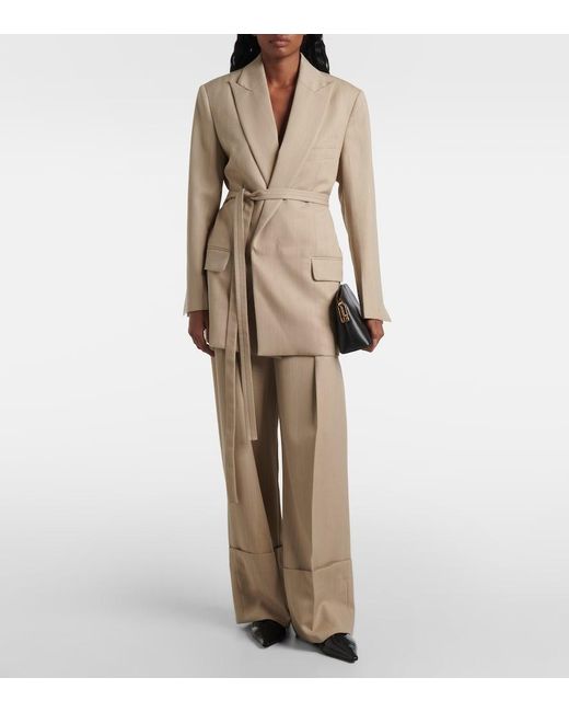 Victoria Beckham Natural Belted Wool Blazer