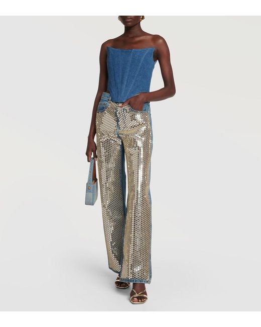 GIUSEPPE DI MORABITO Blue Denim Bustier Top