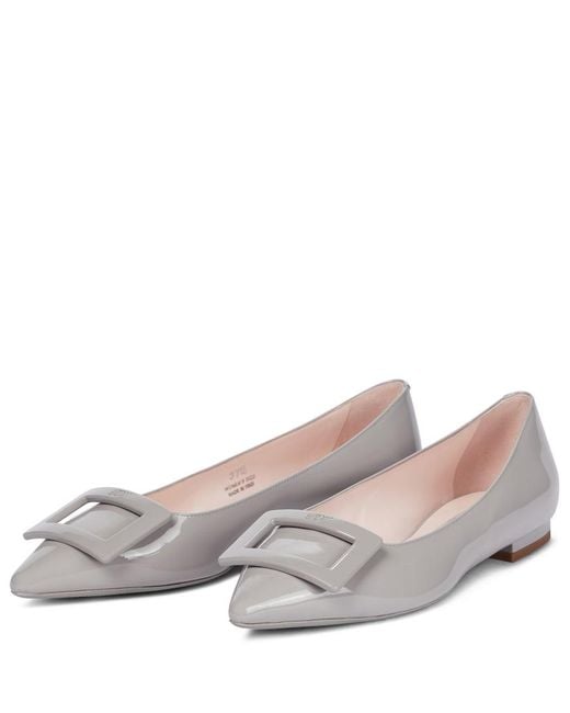 Roger Vivier Gray Gommettine Ball Patent Leather Ballet Flats