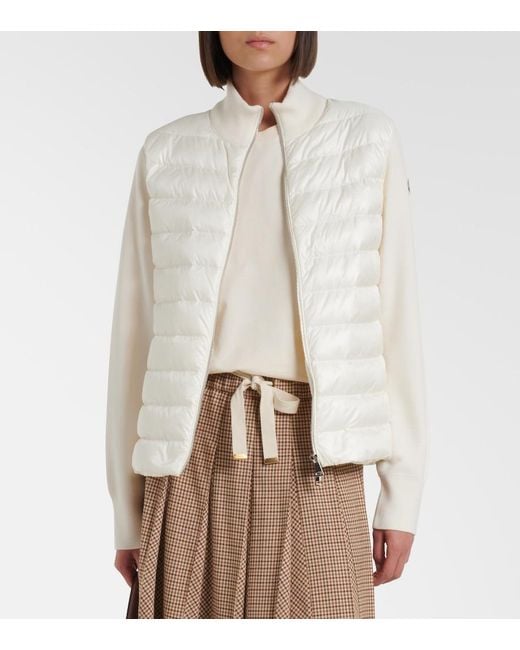 Moncler White Down-Paneled Virgin Wool Cardigan