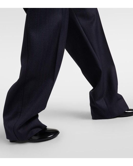 Bottega Veneta Blue Striped High-Rise Wool Straight Pants