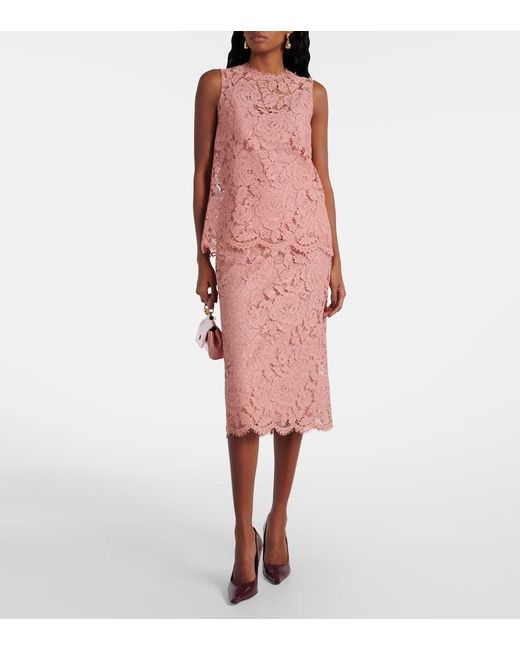 Dolce & Gabbana Pink Midirock Aus Spitze