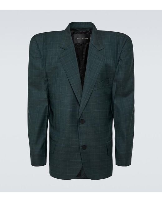Balenciaga Green Boxy Checked Wool Blazer for men