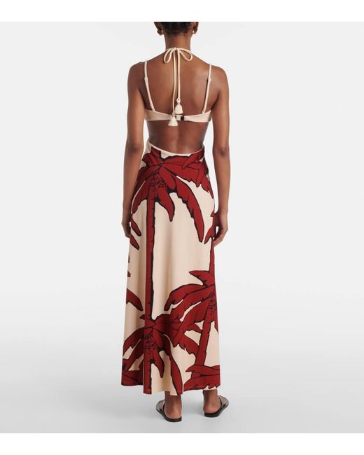 Johanna Ortiz Red Printed Cutout Midi Dress