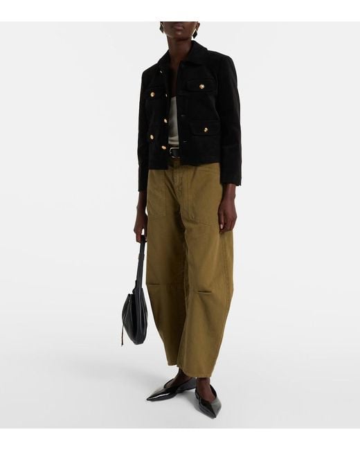 Nili Lotan Green Shon Cotton And Linen Barrel-Leg Pants