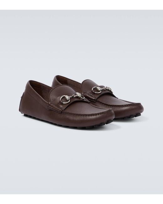 Gucci Brown Horsebit Leather Driving Shoes for men