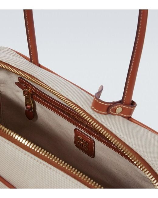 Miu Miu Natural Logo Leather-Trimmed Canvas Tote Bag for men