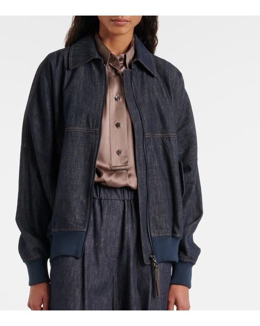 Brunello Cucinelli Blue Denim Bomber Jacket