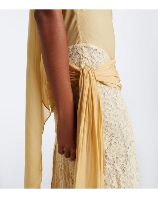 De La Vali Natural Rosa Lace-Paneled Georgette Maxi Dress