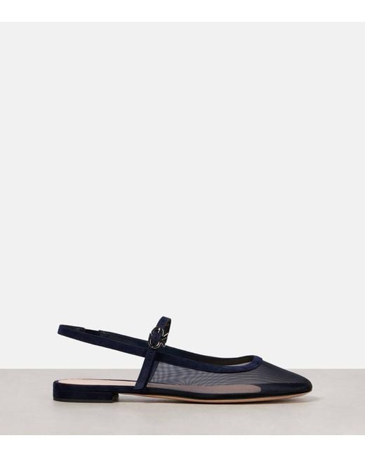 Gianvito Rossi Blue Leather-Trimmed Organza Ballet Flats