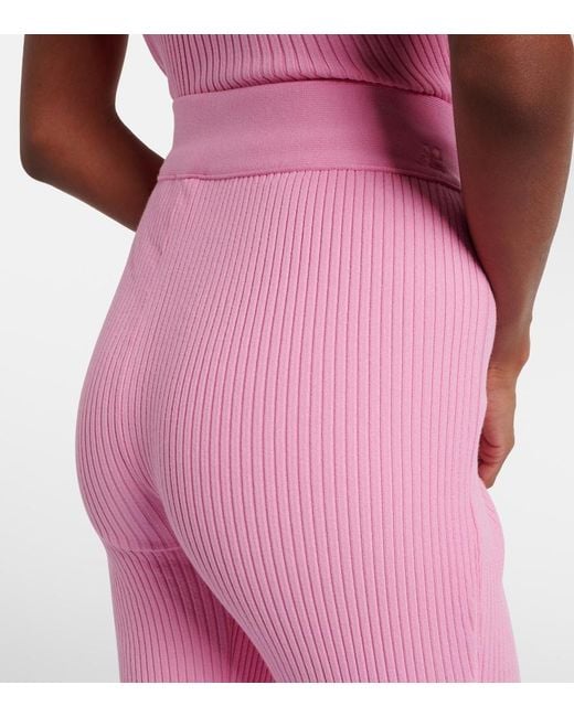 Courreges Pink Belted Ribbed-Knit Capri Pants