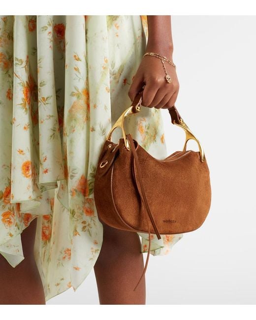 McQueen Brown Wishbone Mini Suede Top-Handle Bag