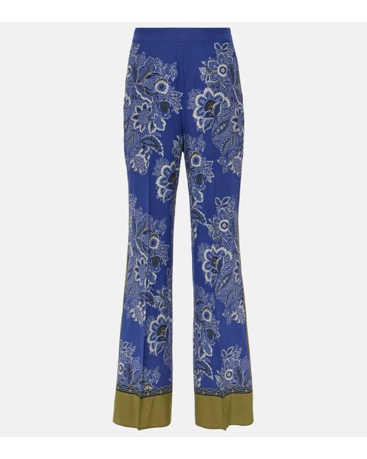 Etro Blue Paisley High-rise Silk Wide-leg Pants