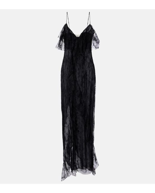 Blumarine Black Ruffled Sheer Lace Gown