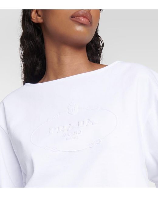 Camiseta cropped de jersey de algodon Prada de color White