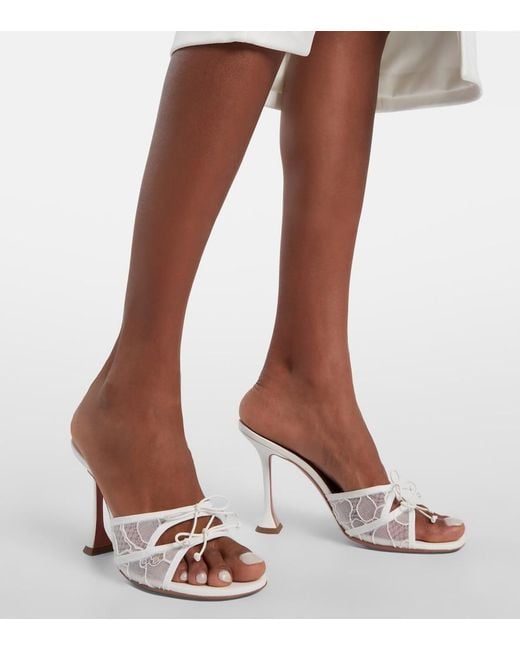 AMINA MUADDI White Eleonora Bow-Detail Lace Mules