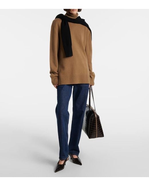 Totême  Brown Cashmere Turtleneck Sweater