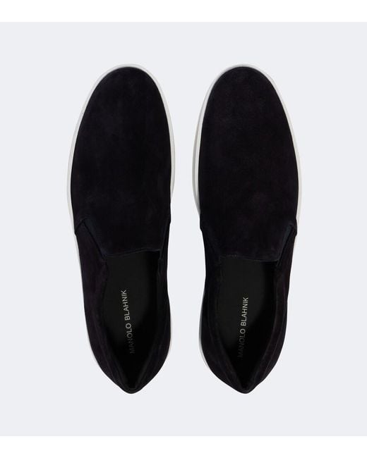 Manolo Blahnik Black Nadores Suede Slip-On Sneakers for men