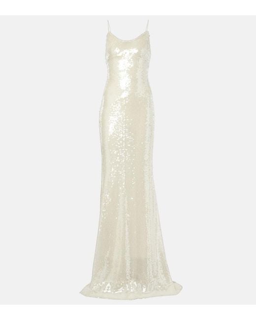 The New Arrivals Ilkyaz Ozel White Sequined Open-Back Gown