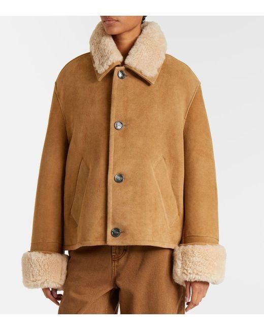 AMI Brown Shearling-Trimmed Suede Jacket