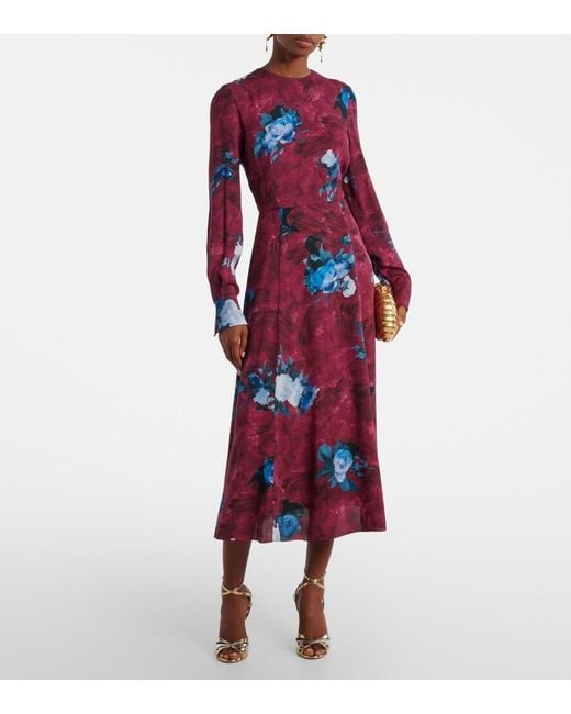 Erdem Red Floral Crepe Midi Dress