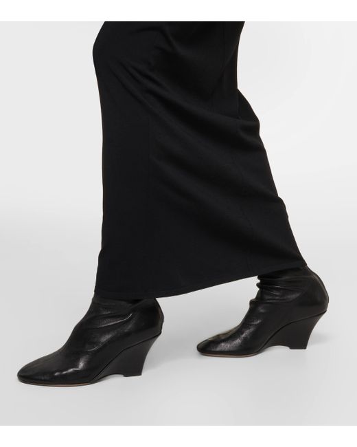 Khaite Black Apollo Wedge Leather Ankle Boots