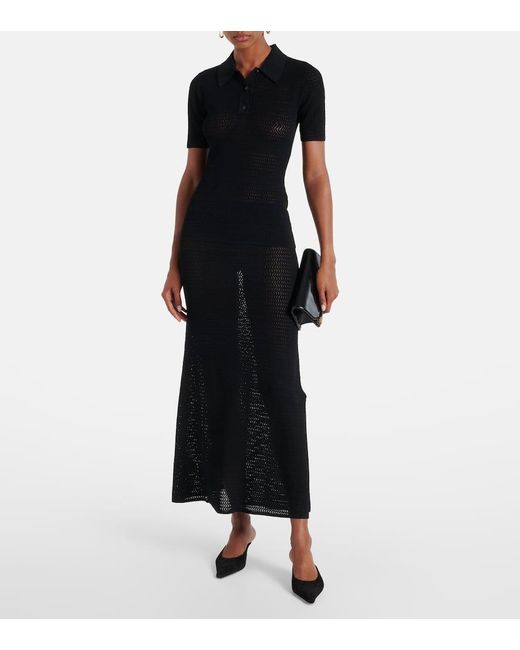 Victoria Beckham Black Pointelle Midi Skirt