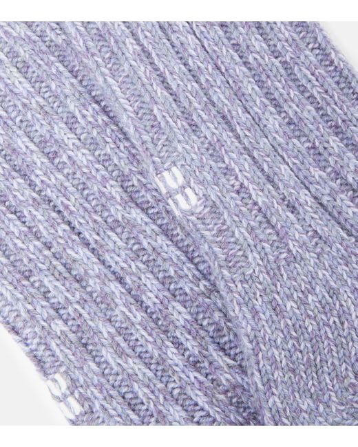 Miu Miu Purple Logo Cashmere And Wool Socks