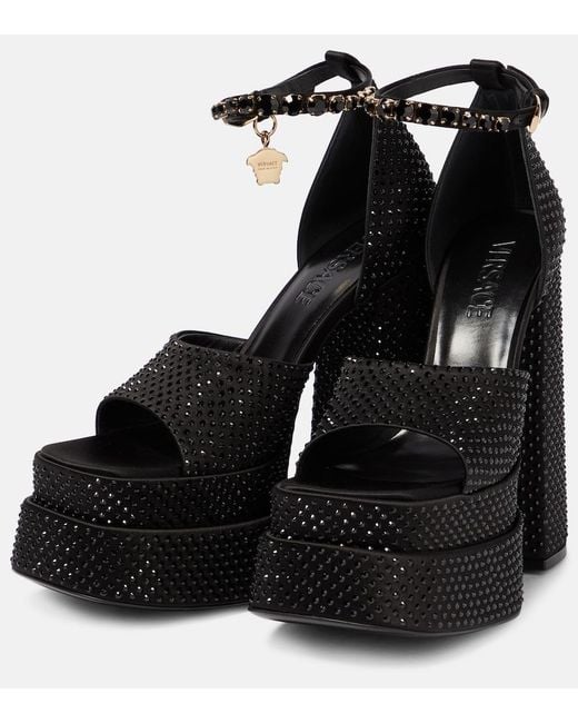 Versace Black Medusa Aevitas Embellished Platform Sandals