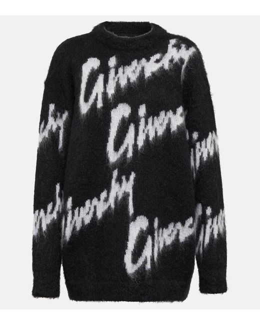 Givenchy Logo Intarsia Mohair-blend Sweater in Black | Lyst