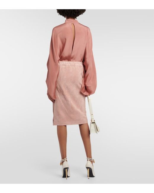 Tom Ford Pink Plonge Leather Midi Skirt