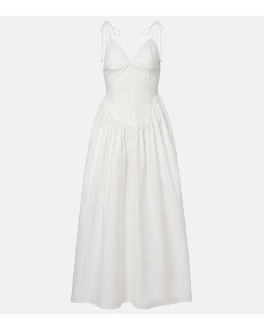Bananhot White Paloma Lace-Trimmed Cotton Poplin Maxi Dress